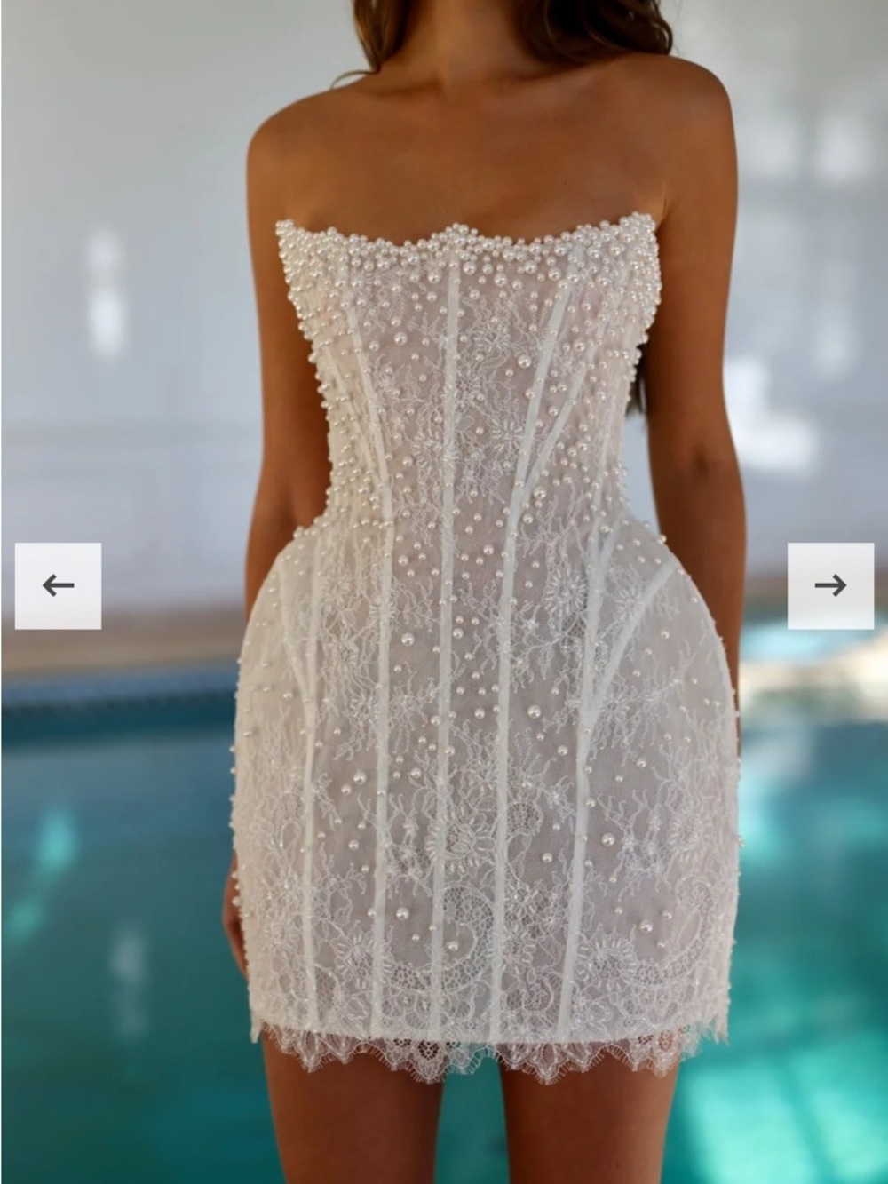 Strapless Pearl & Lace Mini Dress - White